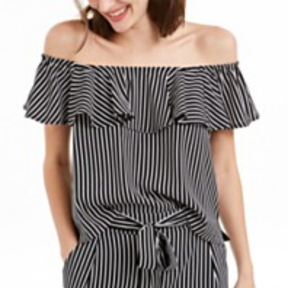Maison Jules Off-The-Shoulder Striped Flounce Top